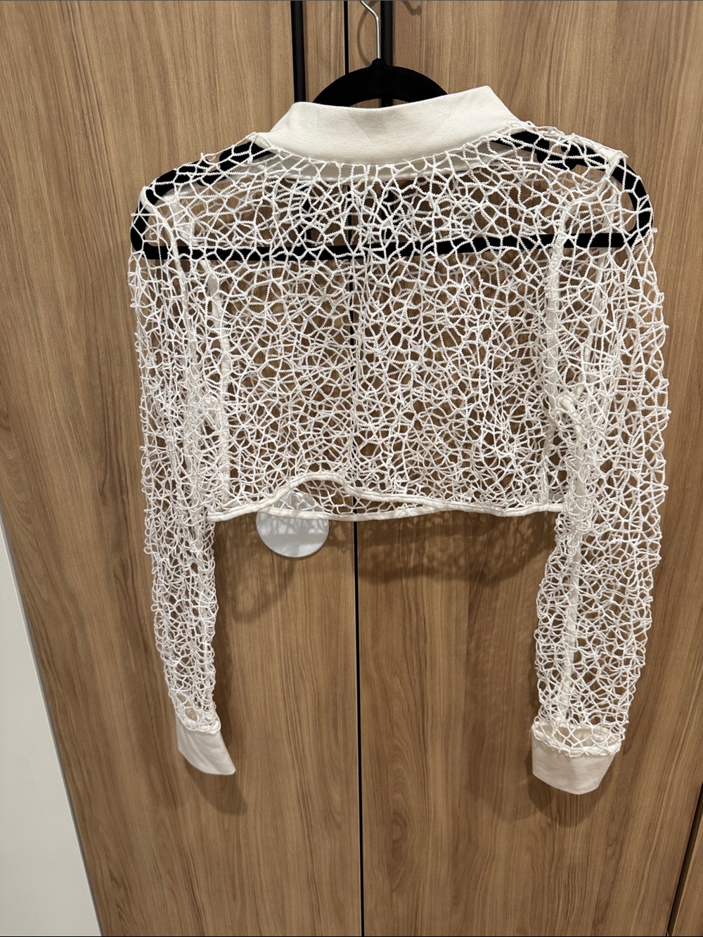 june & hudson White Crochet Open-Weave Cropped Cardigan